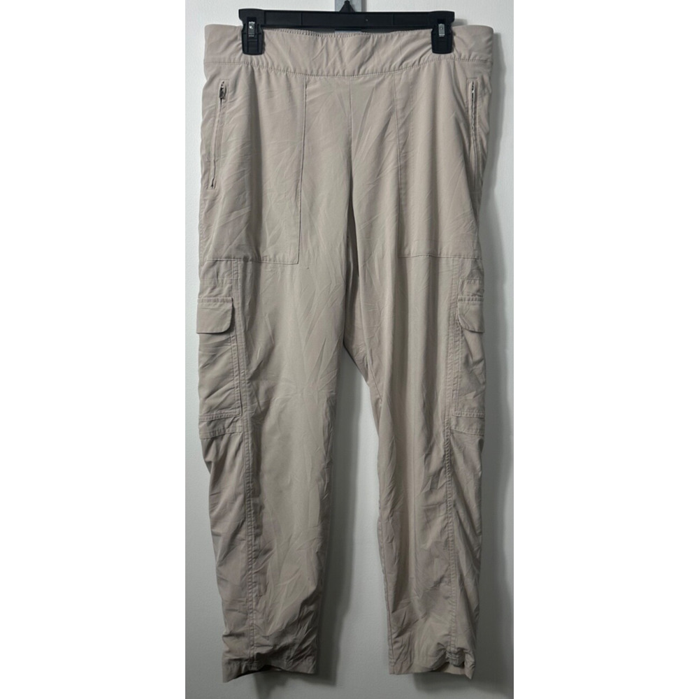 Athleta Chelsea Lined Cargo Pants Womens 14 Beige Mid Stretch Waist Pocket C11 - Picture 1 of 8